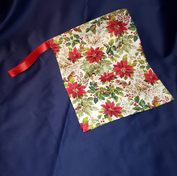 Christmas Fabric Drawstring Bag  12" h x 10" w Handmade - Picture 4 of 4